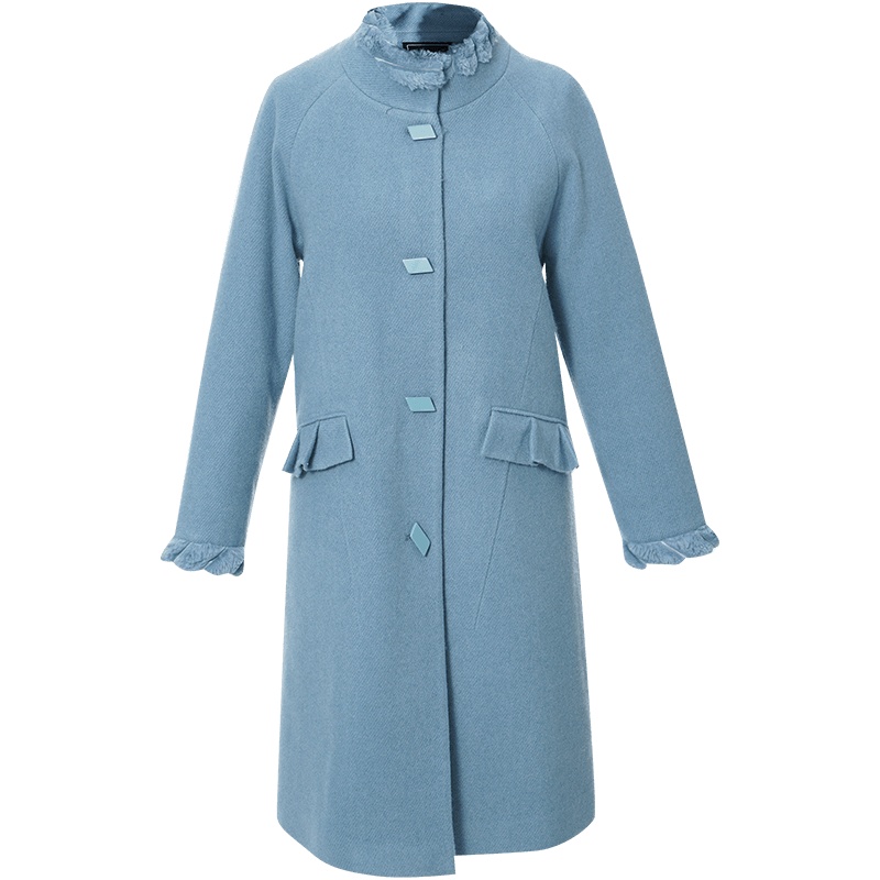 OUNIXUE欧昵雪 | [中长款夹棉呢子外套]冬季气质立领仿兔毛直筒毛呢大衣女