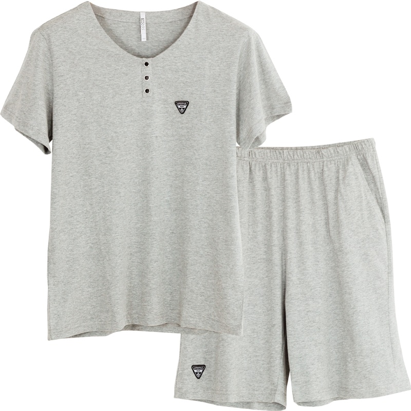 红豆居家(Hodohome) 春夏男士纯棉简约短袖家居服套装男式纯色全棉舒适睡衣