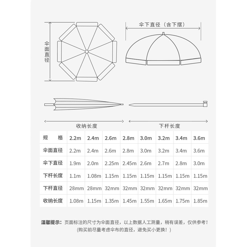 企购优品户外用品2.6M的双层加厚蓝色遮阳伞+底座