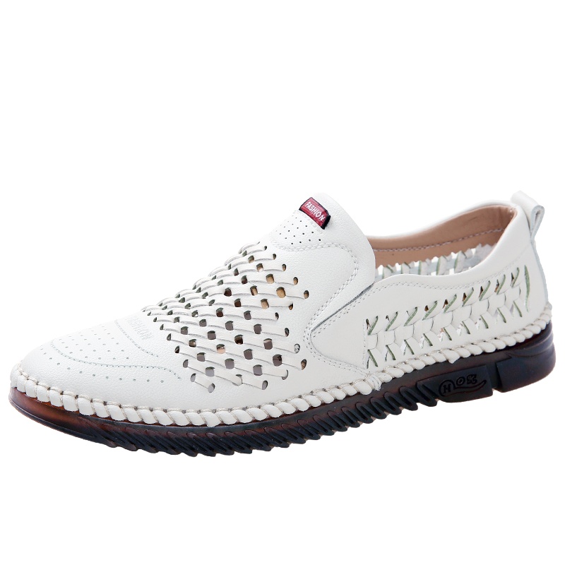 路易克思夏季男士镂空皮鞋2020新款透气洞洞鞋夏天中老年爸爸休闲凉皮鞋男2002