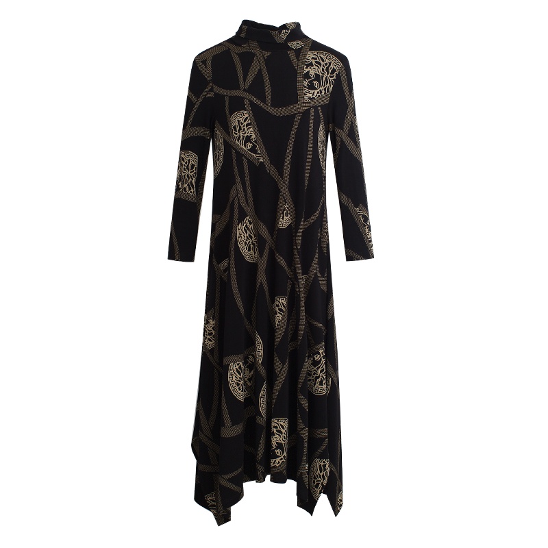 [狐婷]高端条纹宽松显瘦长袖针织连衣裙2021秋新款气质打底裙女