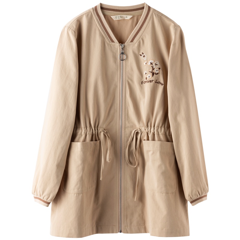 芊艺韩版时尚长袖棒球服外套女秋装2019新款原宿风中长款外套10683