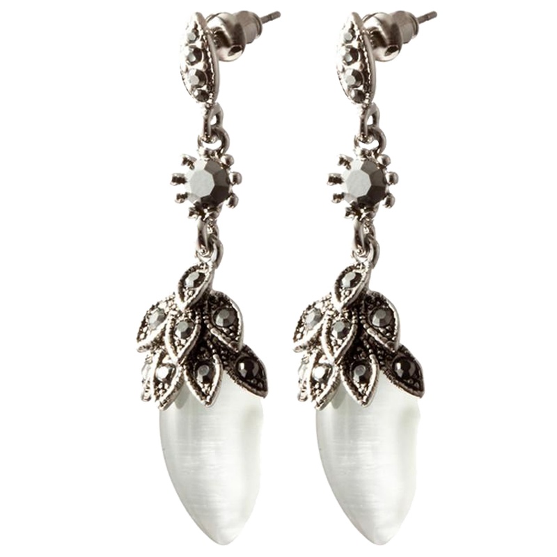 梦克拉 Mkela S925银耳坠玻璃猫眼耳饰复古长款 果实 流苏耳环 猫眼效应 耳饰 玛瑙 女士