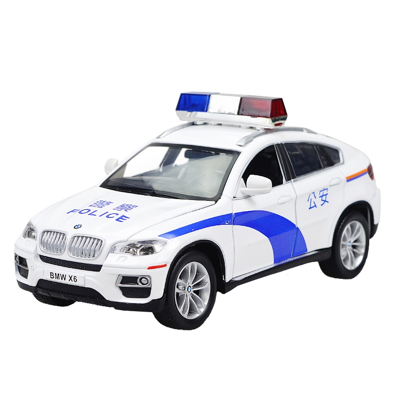 彩珀宝马X6警车越野车合金声光儿童玩具车模