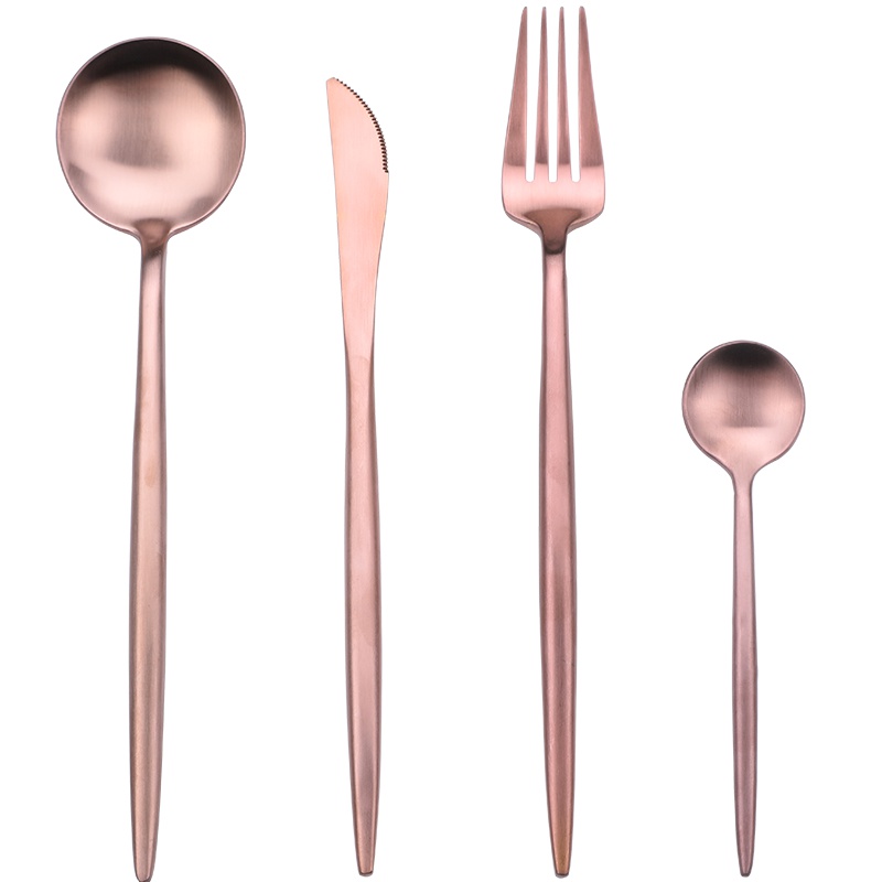 唐宗筷 西餐具套装 不锈钢欧式复古牛排刀叉勺 拉丝玫瑰金 四件组合装 C6778