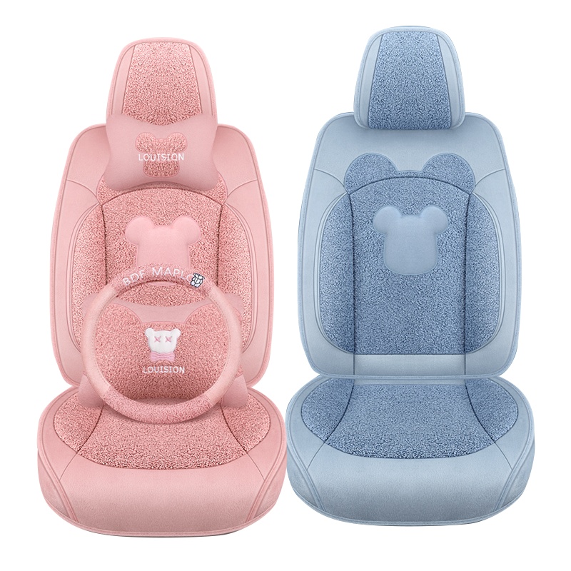 淘尔杰TAOERJ卡通熊毛绒冬季汽车坐垫加厚全包围坐套冬天车垫子座垫套