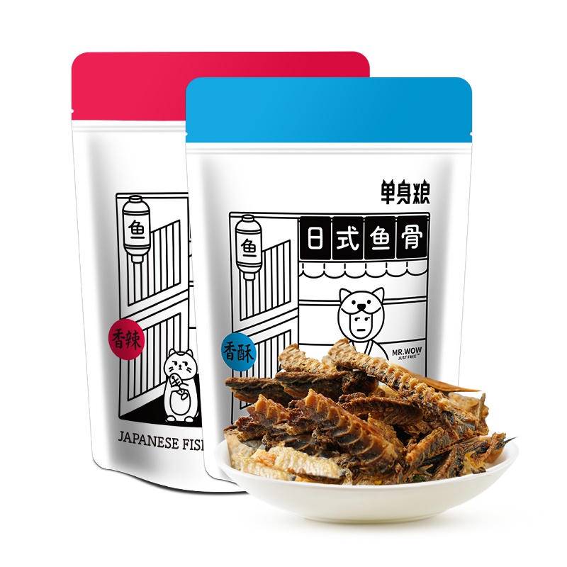 单身粮 休闲零食 办公室吃货专属(香辣味鱼骨+香酥味鱼骨)60g*2