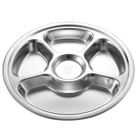 金钥匙(GOLDEN KEY)304不锈钢 成人五格加厚圆形分格快餐盘GK-T280B8-5