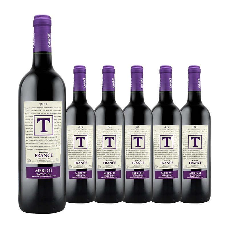 法国原瓶进口 泰妮丝梅洛红葡萄酒 Tanins Merlot 整箱750ml*6