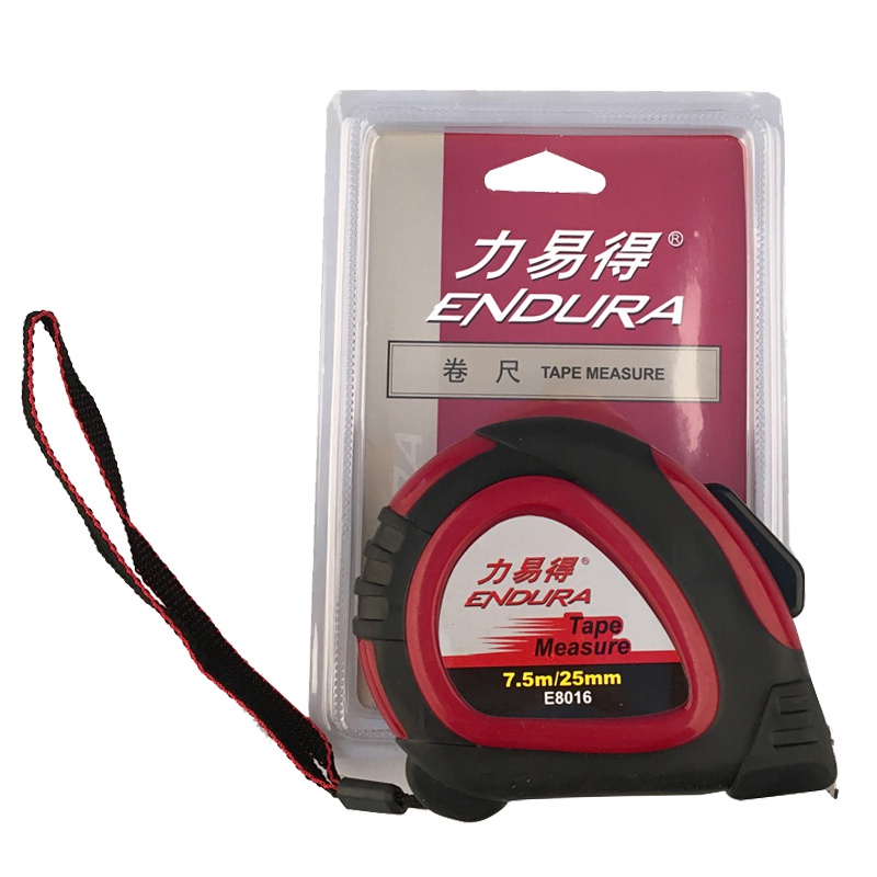 力易得(ENDURA)7.5m 自锁式双色橡塑壳钢卷尺 米尺盒尺 货号E8016