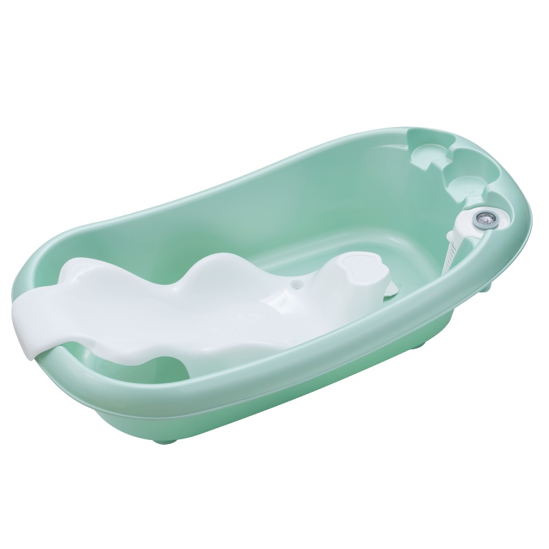 DuDi/青蛙嘟迪 婴童浴盆宝宝洗澡盆婴幼儿感温浴盆可坐可躺澡盆新生儿大号儿童沐浴盆配十字浴网 绿色