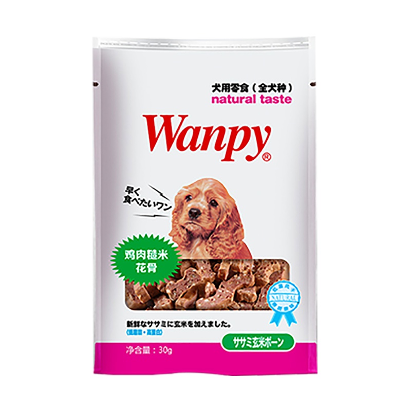Wanpy顽皮狗零食犬用鸡肉糙米花骨30g训狗奖励零食狗狗肉干肉片磨牙