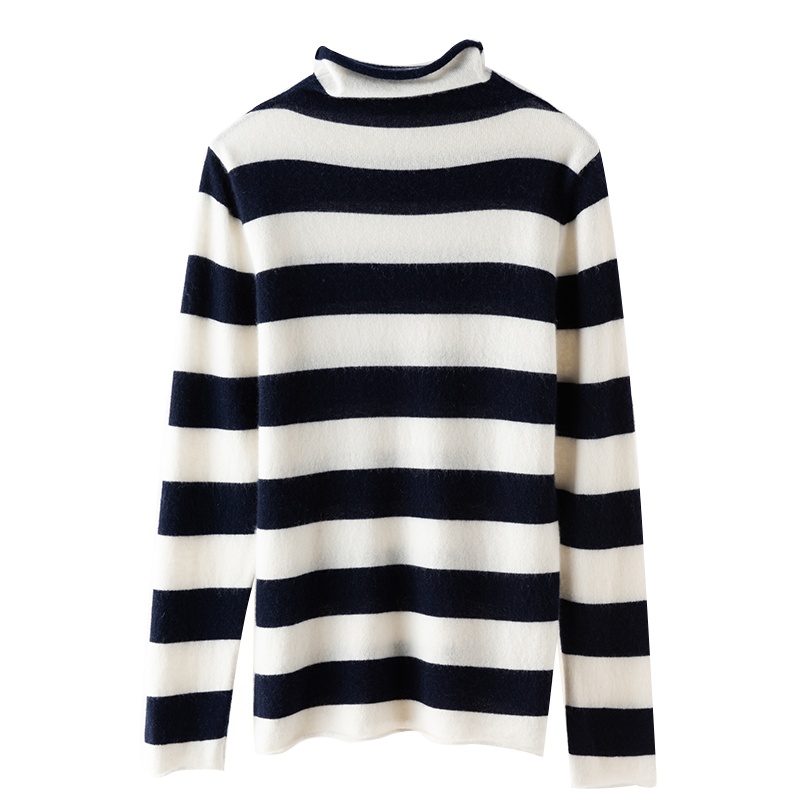 恒源祥女士羊绒衫2020新款秋冬时尚条纹女高领打底毛衣宽松针织衫