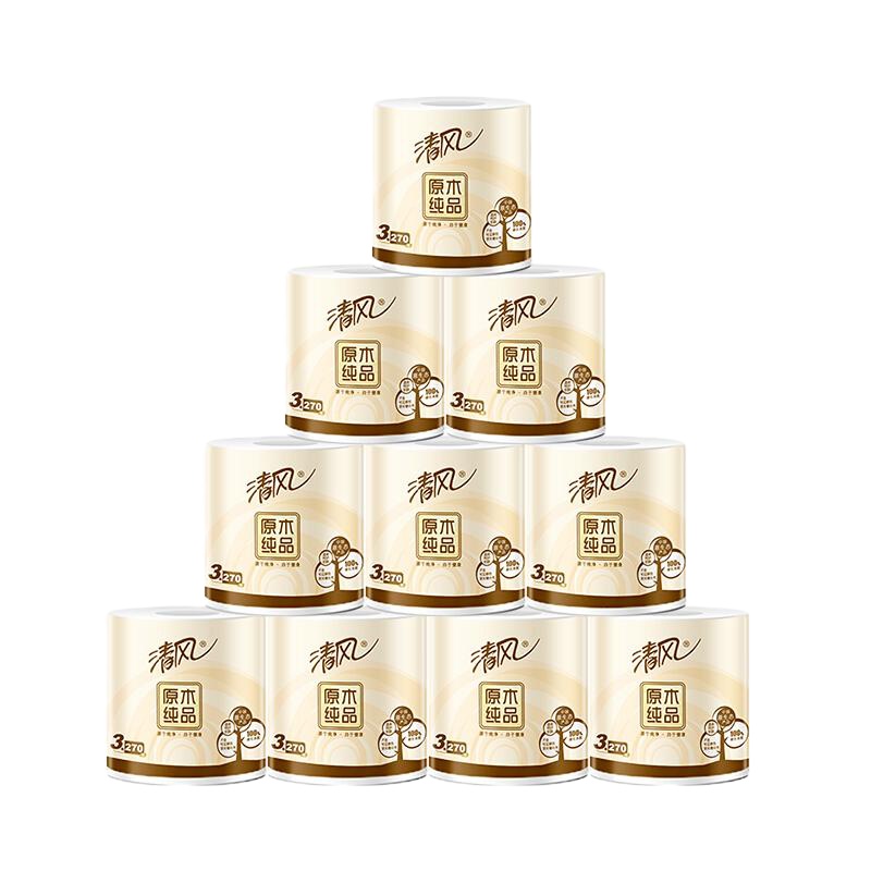 清风 B24C4CP1 原木纯品3层-270段-12卷卷纸（一提装）