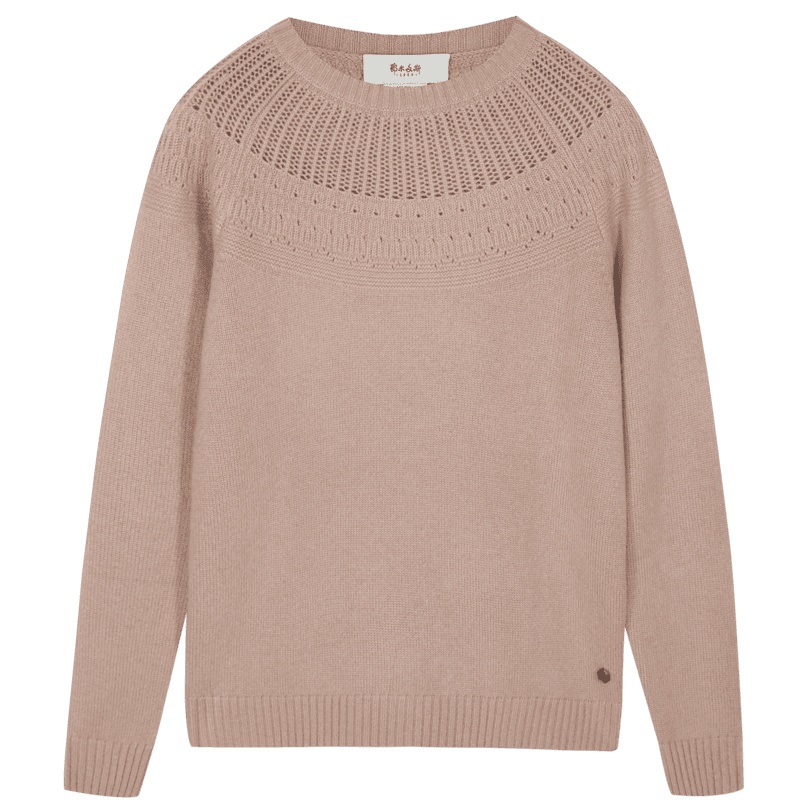 鄂尔多斯1980 圆领网眼时尚设计女士羊绒衫休闲针织衫