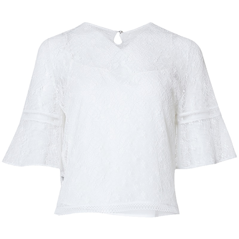 LIEDOW/蕾朵白色百搭打底衫2019新款女夏内搭修身很仙的蕾丝上衣