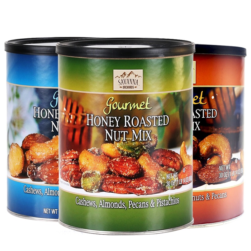 美国SAVANNA香烤蜂蜜味混合坚果零食850g 红罐/蓝罐/绿罐-开心果腰果碧根果扁桃仁