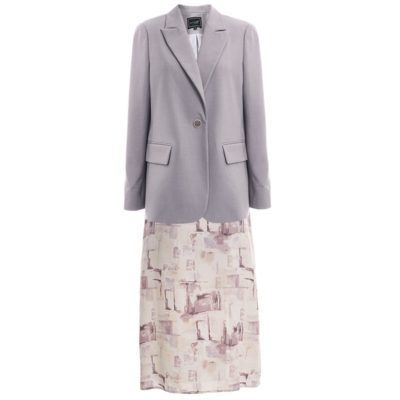 OUNIXUE欧昵雪 | [轻熟风两件套裙]春秋装休闲通勤西装外套印花开叉吊带裙套装