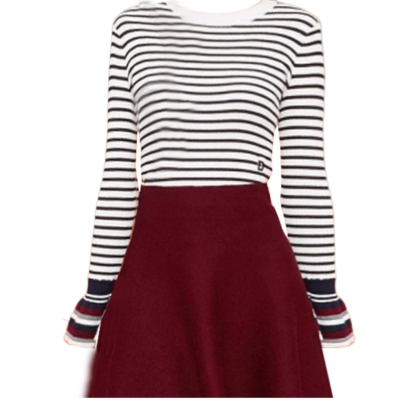 拉夏贝尔candie’s秋季女装新百搭修身显瘦条纹毛针织衫女3T074018
