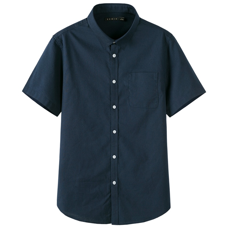 森马短袖衬衫男韩版简约翻领纯棉衬衣青年白色韩版潮流帅气上衣潮