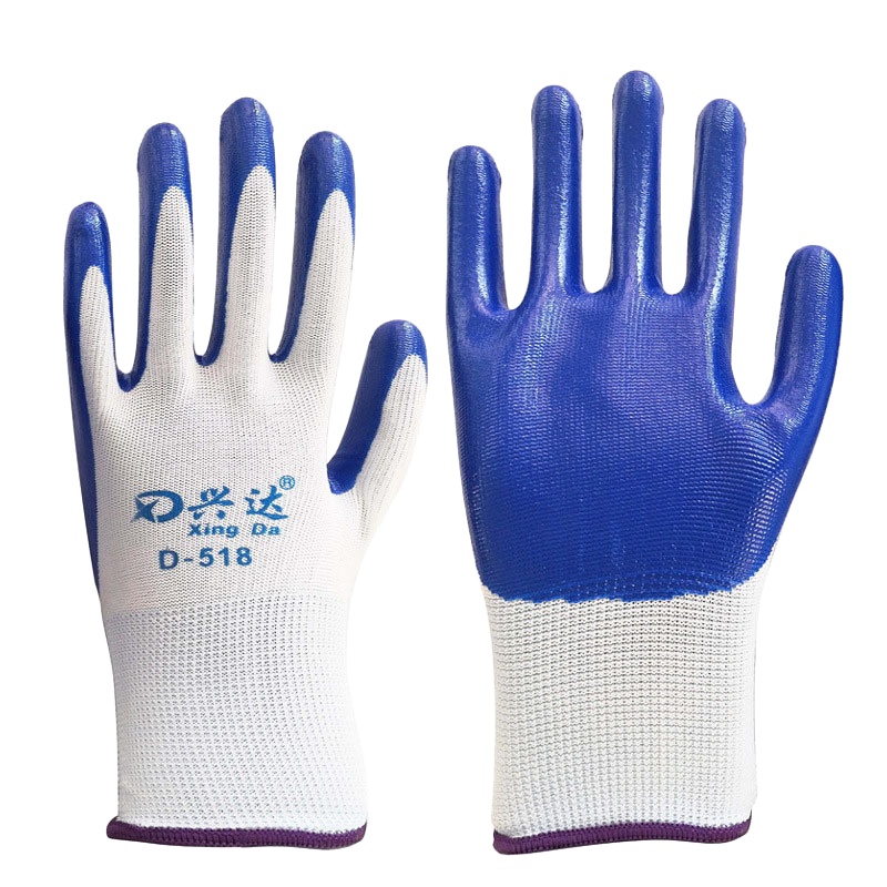 规格[防滑耐磨耐油 白纱蓝/添乐添丁晴白纱蓝/添乐添丁晴黑纱黑 颜色备注36双装] 防滑耐磨耐油蓝色涂胶丁青劳保手套