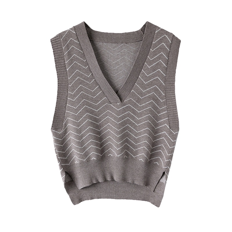 雪米贝奴马甲女秋季新款宽松波浪条纹马夹女外搭针织无袖毛衣背心