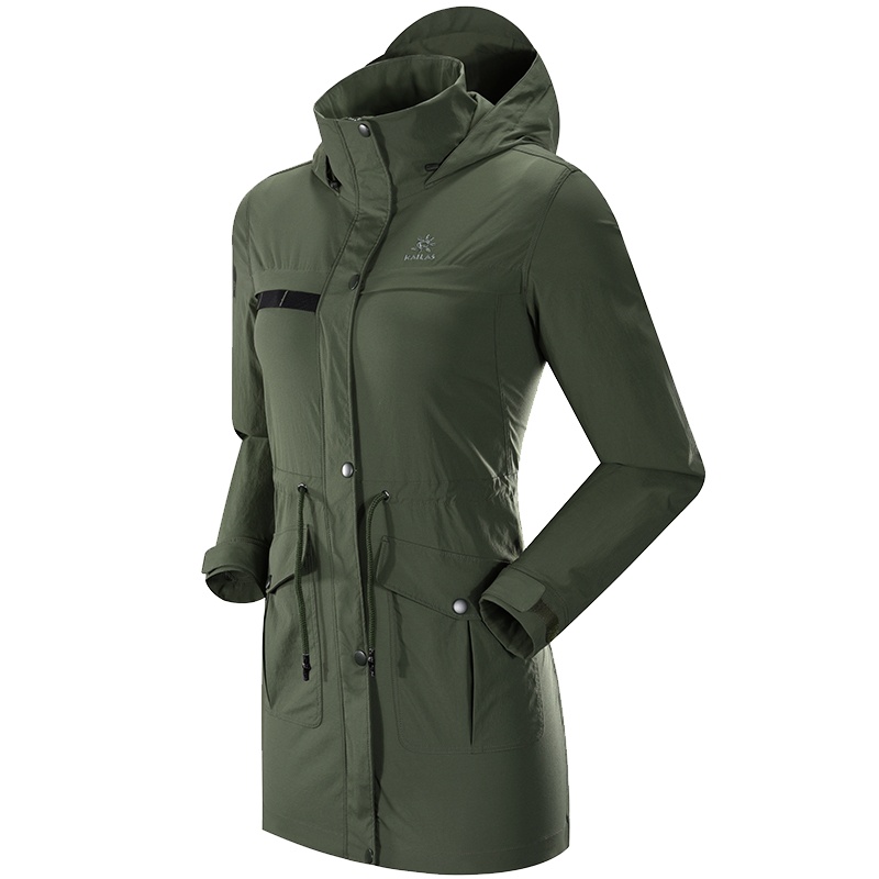 凯乐石中长款大衣女新款工装防风透气户外运动风衣