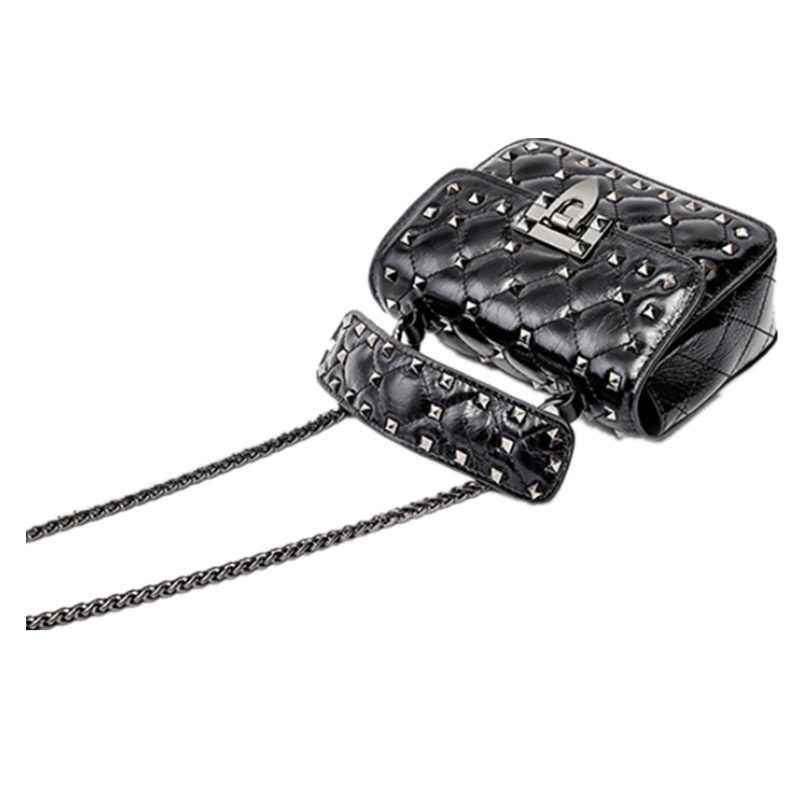 菱格三宅世家(MVO MVO LGSZSJ)新款百搭铆钉女包牛皮小方包链条肩带单肩斜挎小包女潮