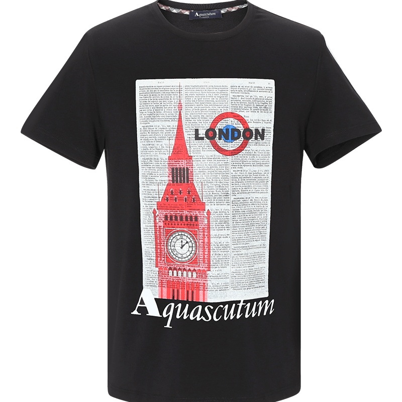 雅格狮丹AQUASCUTUM 男士T恤 图型印花棉质QMT007M0