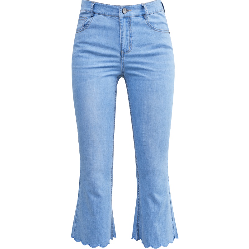 娅丽达女裤2019夏季新款微喇叭牛仔裤女修身显瘦浅色薄款七分裤子I2138