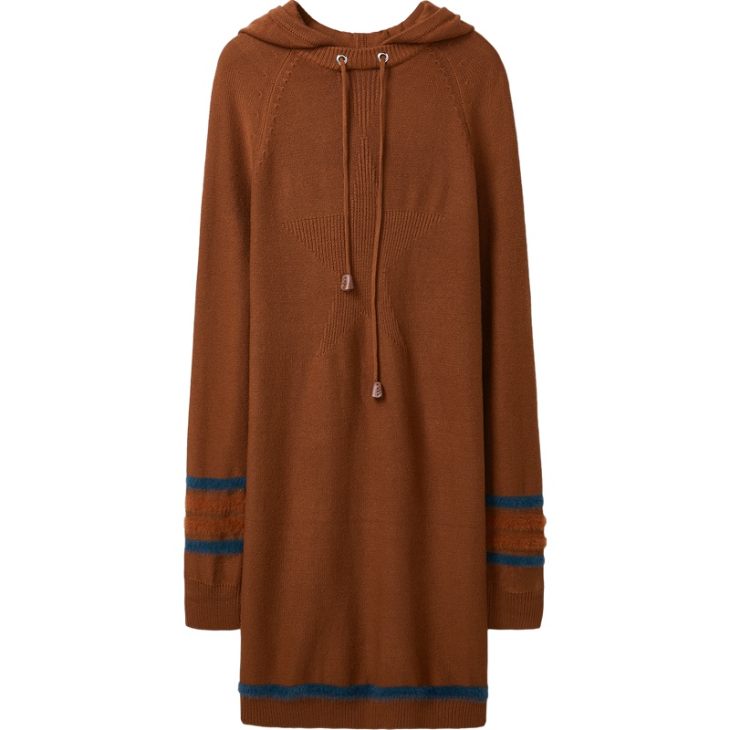 2019爱居兔秋季女装连帽针织衫连衣裙