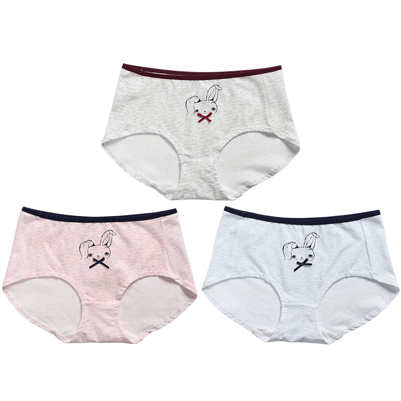 爱帝花纱内裤女士纯棉里裆中腰彩棉少女风全棉三角裤简约裤头组合3条装