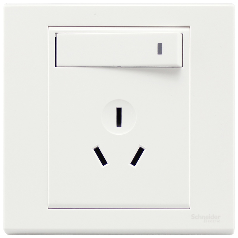 施耐德电气（Schneider Electric）一位带开关一开三孔 墙壁电源插座面板 10A 如意 白色