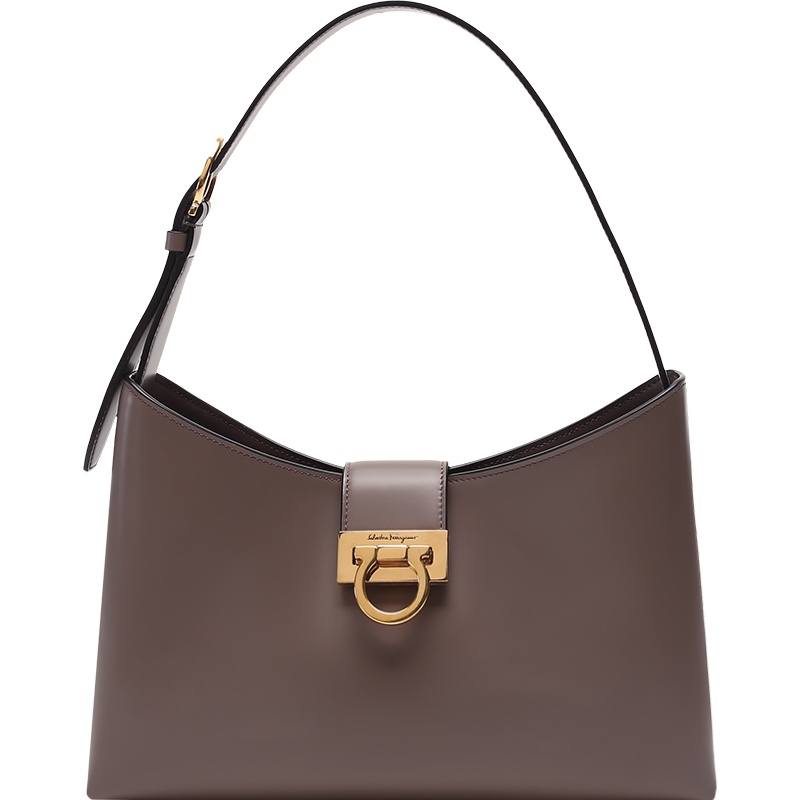 Salvatore Ferragamo 菲拉格慕 女士牛皮仿旧金色Gancini扣饰手提单肩包210926