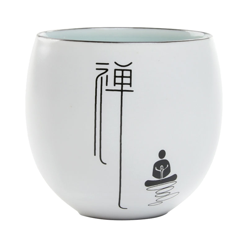 彩帮 脂白功夫茶杯青瓷杯子陶瓷茶具个人杯定窑亚光品茗杯创意小水杯静约120ml