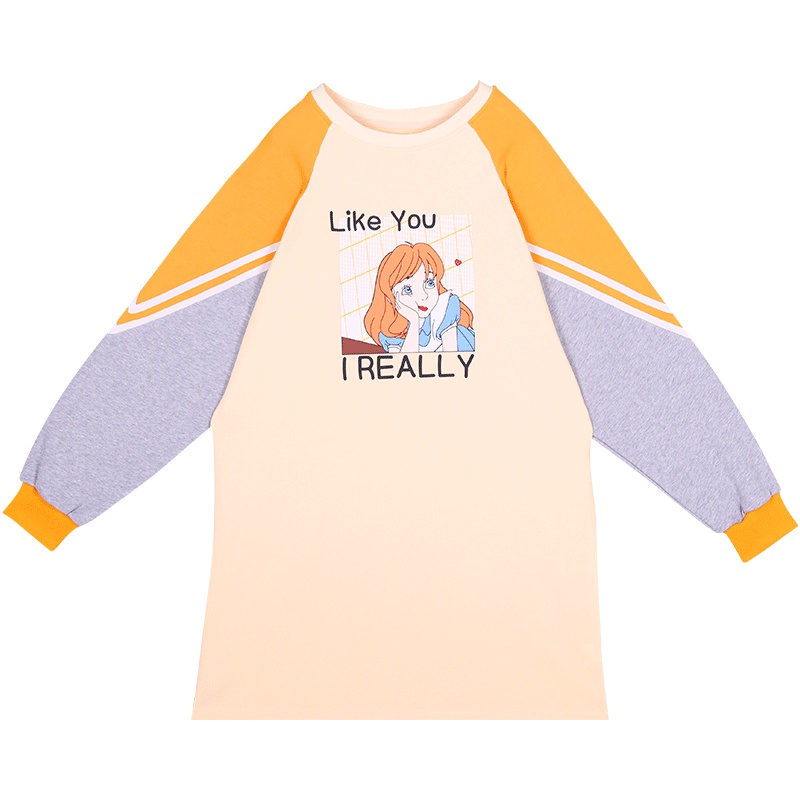 2019新款韩版宽松卫衣裙女秋季撞色拼接中长款运动风休闲连衣裙潮