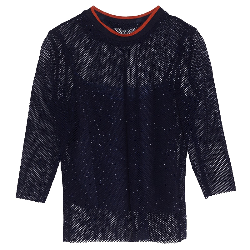 马克华菲女装2018秋季短袖T恤女修身纱两件套上衣 名媛