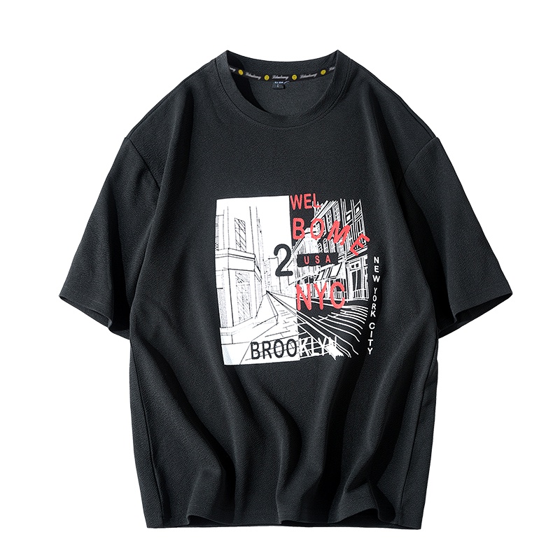 稻草人(Mexican)夏装潮男士短袖T恤纯色圆领印花宽松体恤夏季半袖打底衫