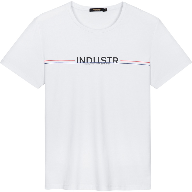 千纸鹤男装纯棉圆领短袖T恤2020年夏季青年男士字母上衣20418