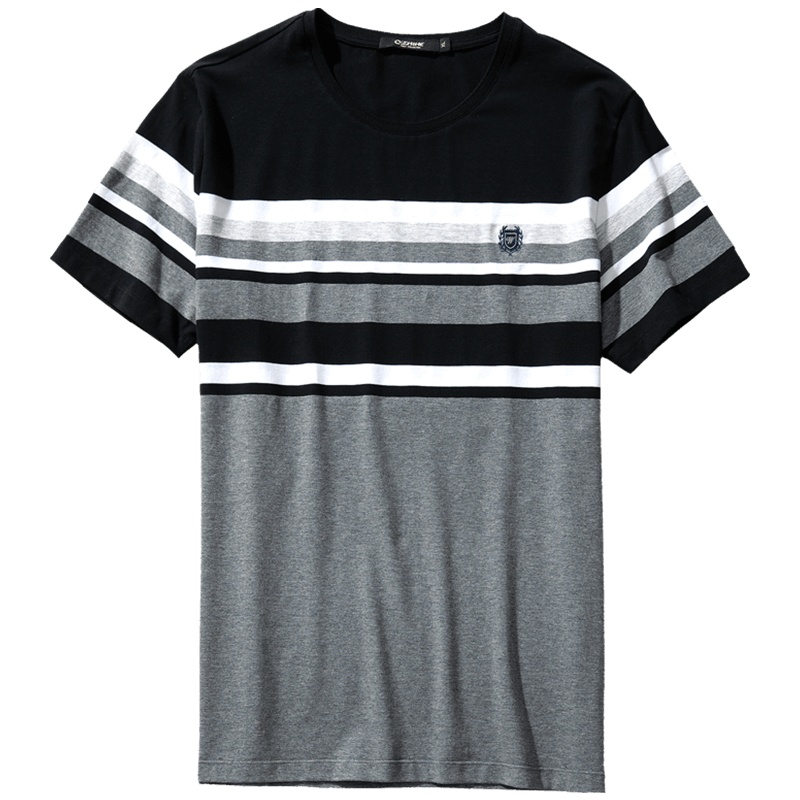 千纸鹤男装T恤2019新款青年商务休闲条纹短袖上衣打底衫男20031