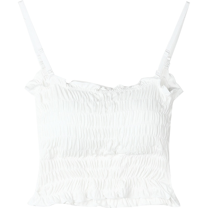 【新款】妖精的口袋bm风一字领背心吊带女2020夏黑色螺纹外穿上衣