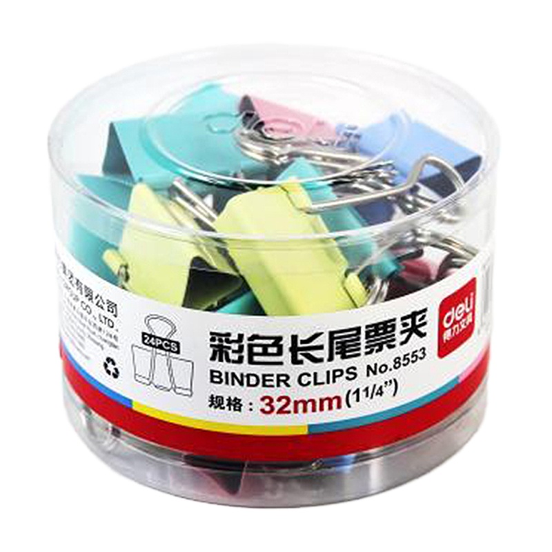 得力8553中号彩色长尾票夹 32mm 单筒装(停用)