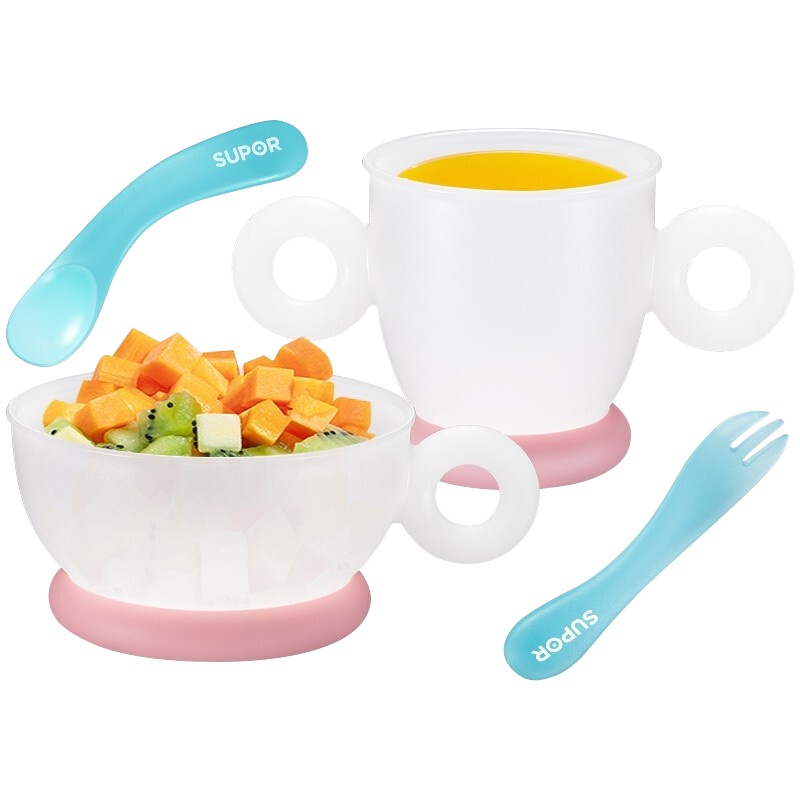 苏泊尔(SUPOR)儿童餐具婴儿碗辅食碗套装宝宝吃饭碗防烫硅胶碗勺吸盘碗便携防摔碗食品级材质卡通碗4件套