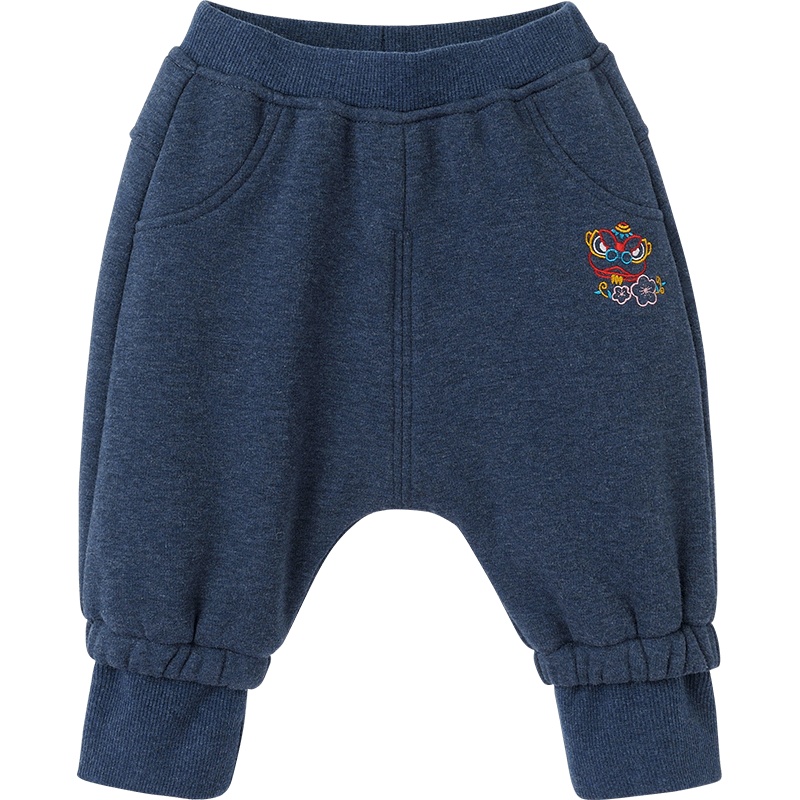 英氏男宝长裤男童针织哈伦裤保暖加绒童装裤 1812A9505