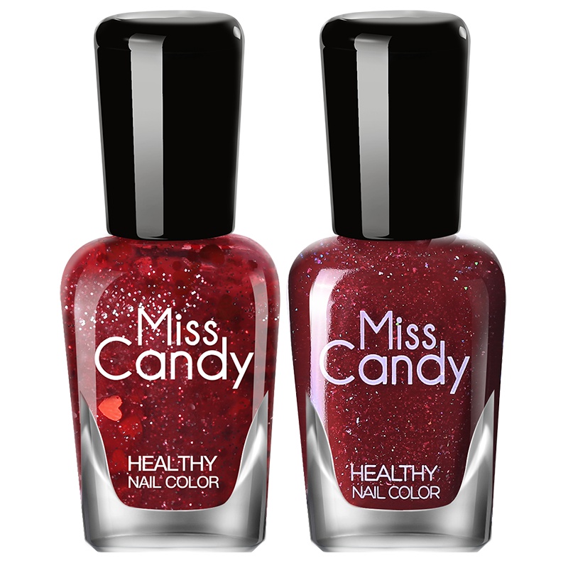 Miss Candy 健康甲油 无味持久美甲指甲油两瓶套装镭射正红显白套装 玉宇琼楼/SC133