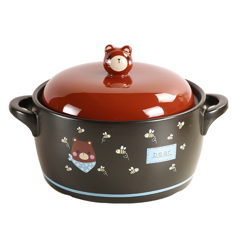 麦可可 锅炖锅陶瓷养生煲 家用可爱4.3L萌熊砂煲汤耐高温大中小号容量煲仔炖锅