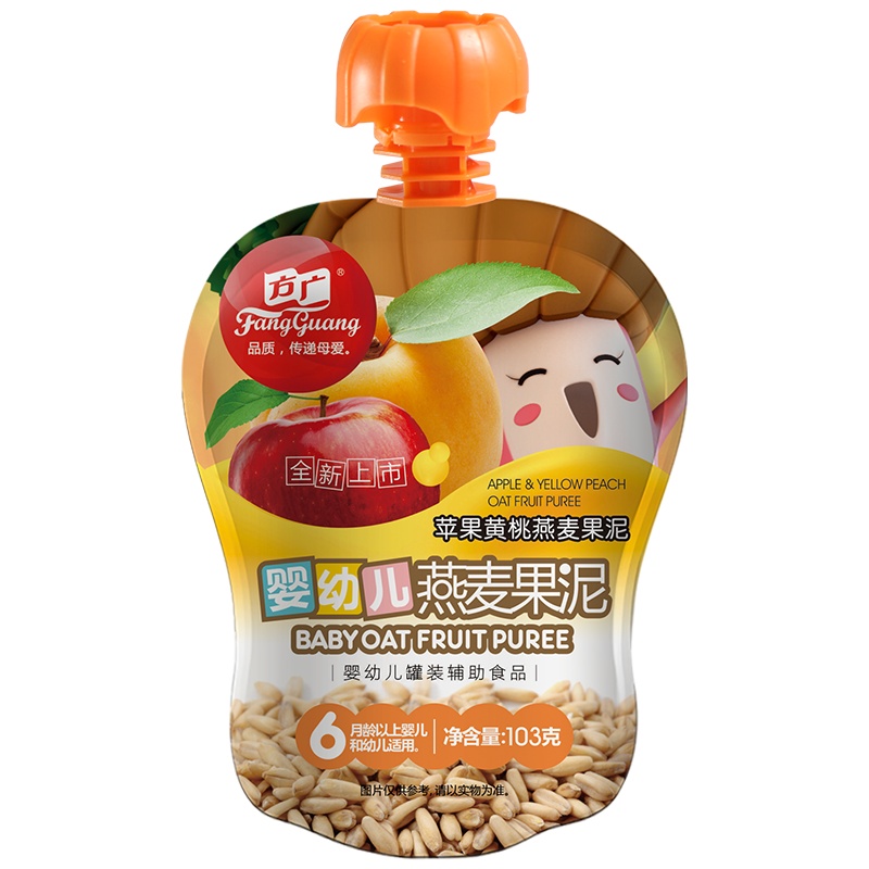 方广 宝宝辅食 苹果黄桃燕麦颗粒果泥103g/袋装(6个月以上婴幼儿适用)佐餐泥 果汁泥