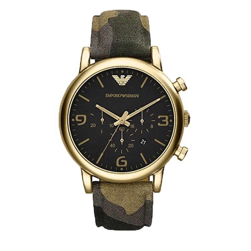 ARMANI男士手表英伦风多功能三眼休闲绅士石英男表 AR1815 军绿色