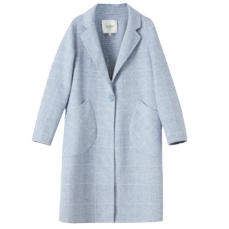 【专柜同款】拉贝缇呢子大衣女中长款2019新款冬季流行羊毛双面呢毛呢外套蓝色60009151