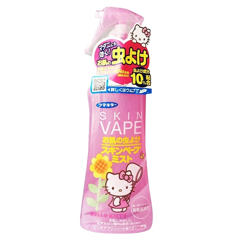 日本VAPE未来驱蚊喷雾防蚊水叮咬未来儿童宝宝蜜桃味hello kitty驱蚊喷雾200ml(粉色装1瓶)